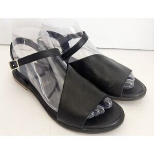 Shaddy Natural Black Leather Ankle Strap Flat Sandals Women 37 = 7 Minimalist